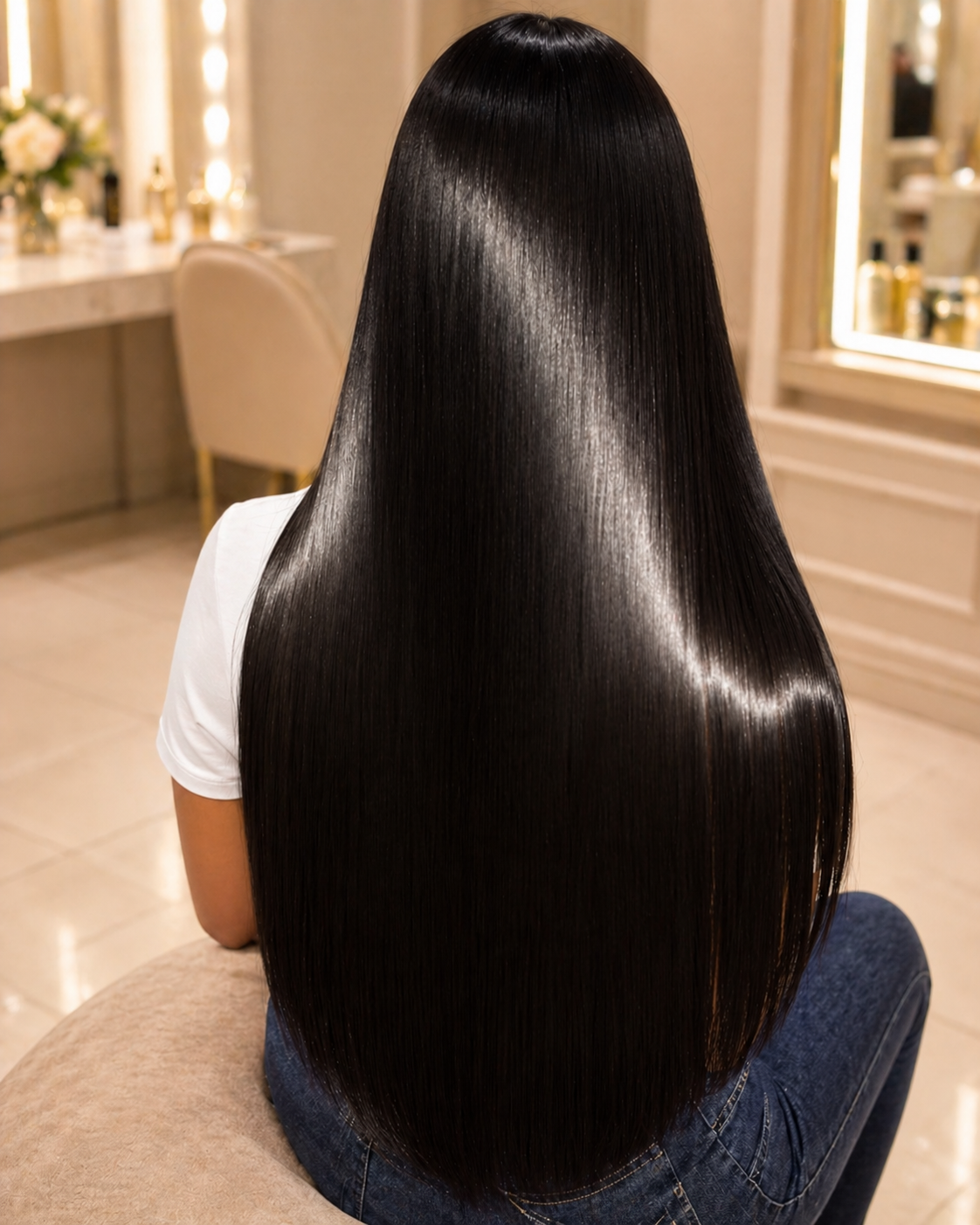 Keratin treatment style with smooth polished hair